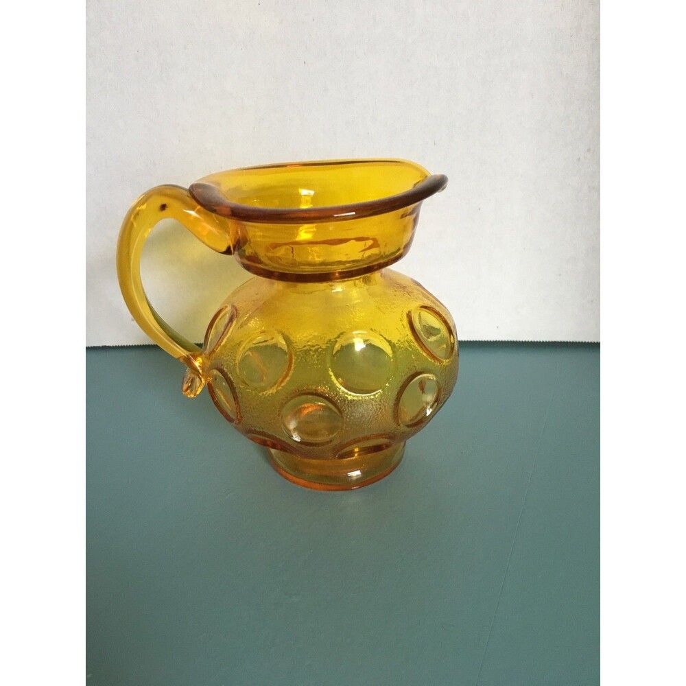 Amber Glass Coin Dot - Vintage Kanawha Small  Pitcher With  Handle 4 .25" H